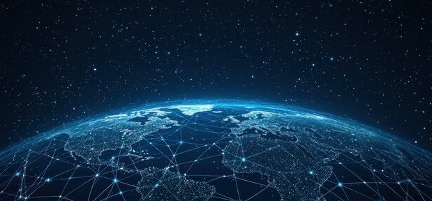 A picture of the Earth with blue lines covering the surface.